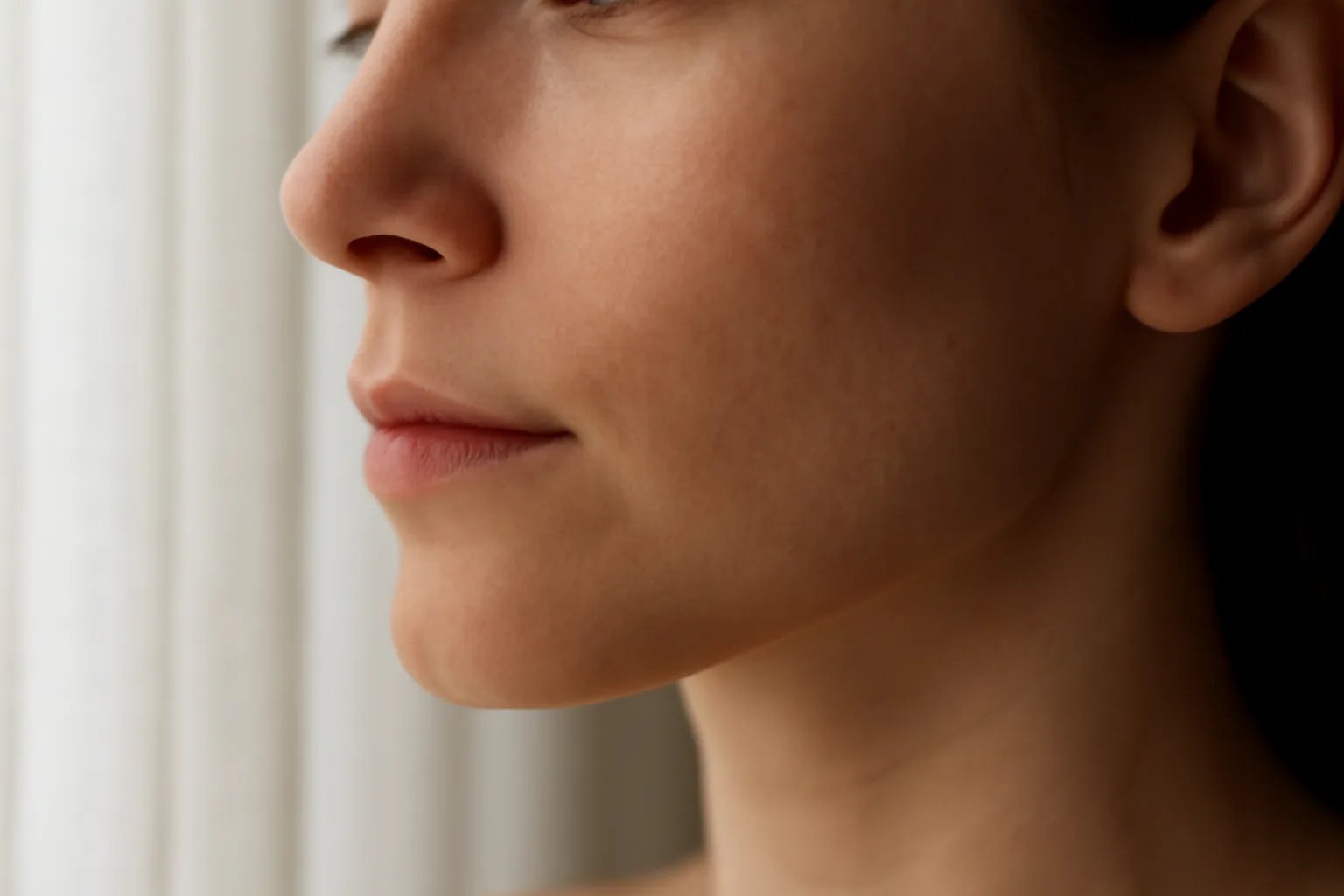Woman's clear skin in natural light illustrating azelaic acid before and after progress