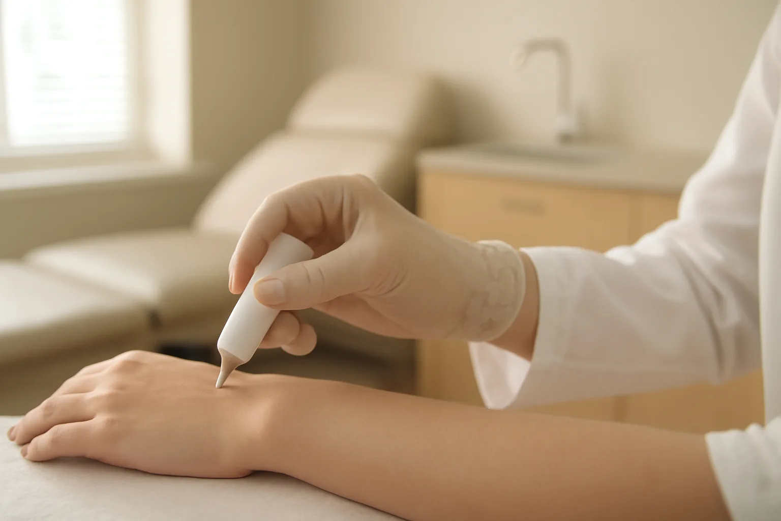 Clinician applying topical cream during a dermatology visit, illustrating azelaic acid clinical trials