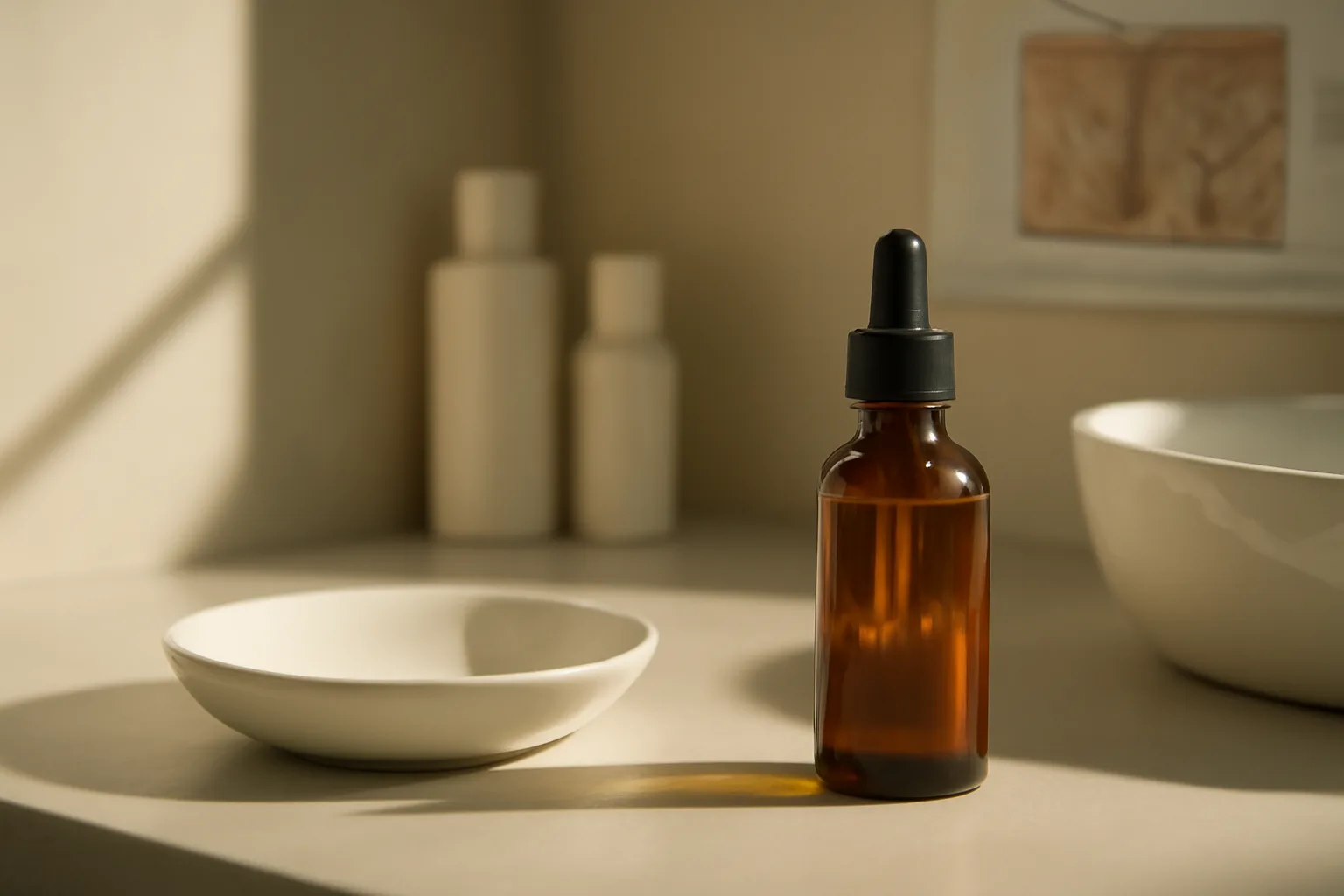 Glass dropper bottle on exam room counter representing azelaic acid pros and cons