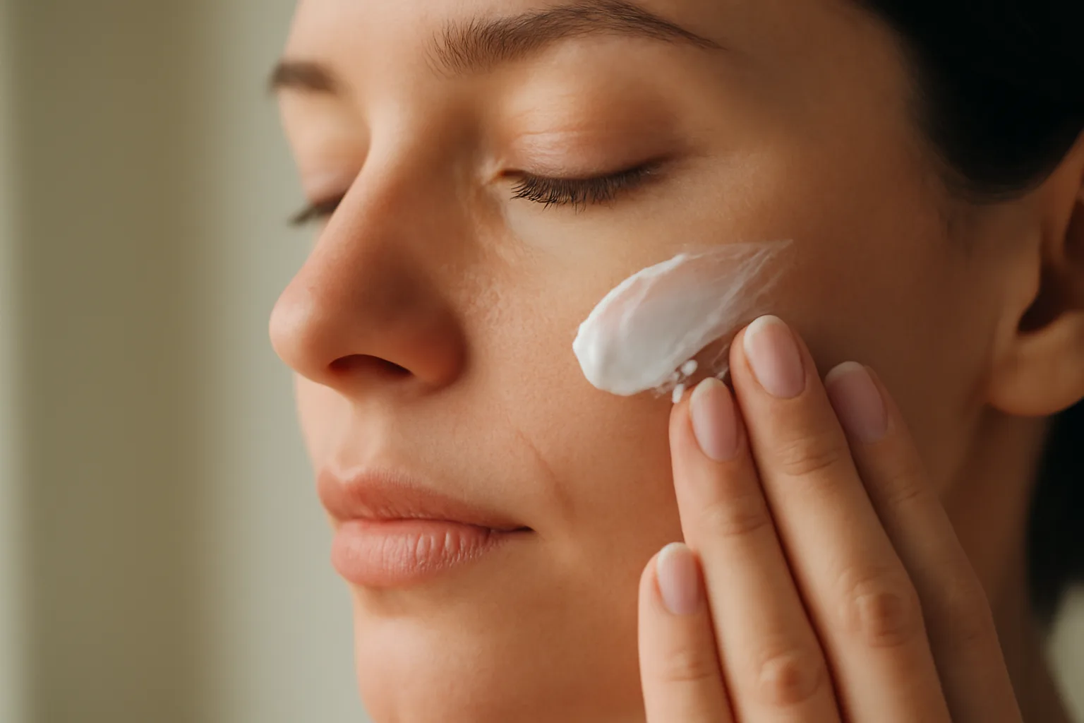 Hand applying azelaic acid cream topically to skin, no injection involved