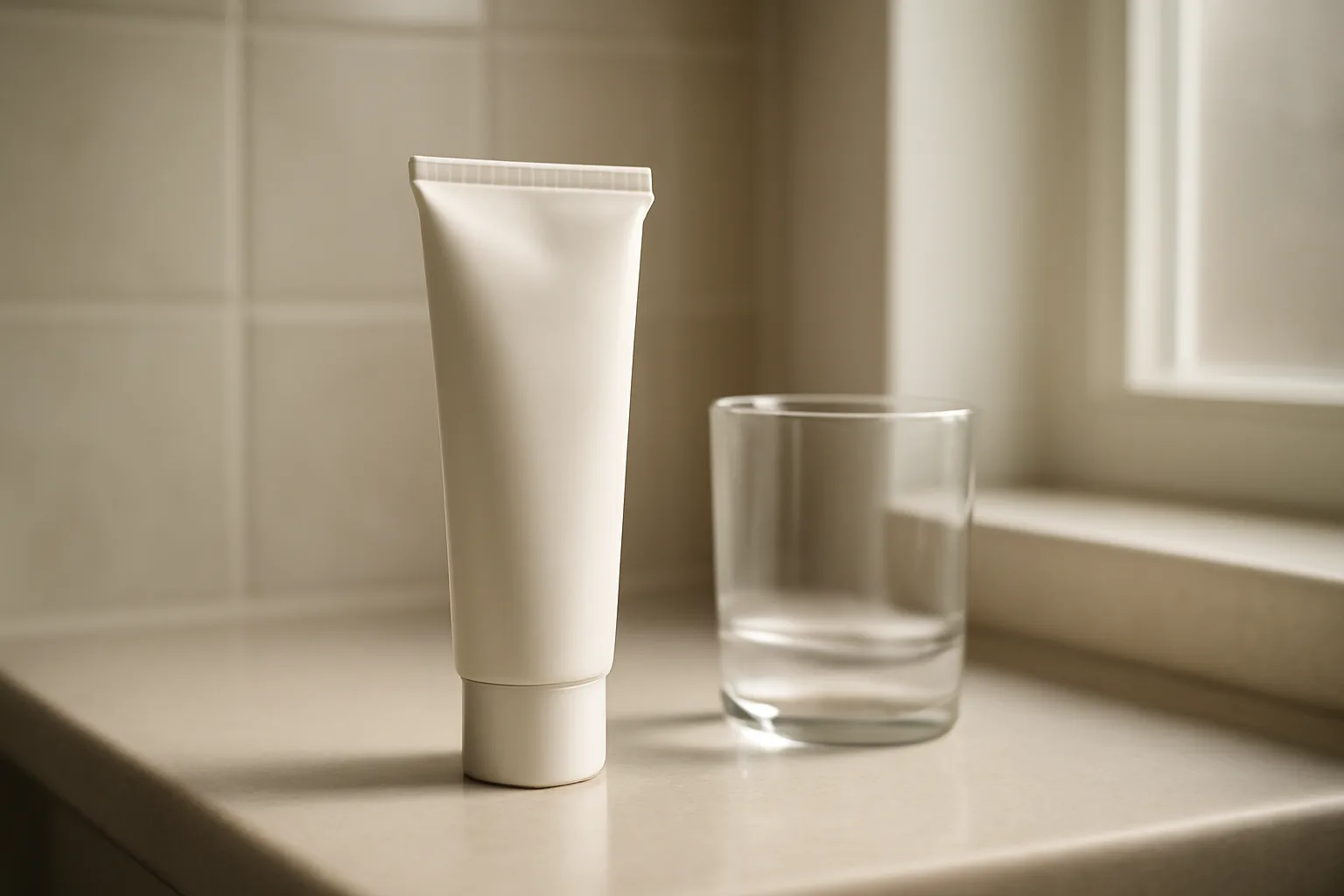 Topical cream tube on a bathroom shelf illustrating azelaic acid room-temperature storage